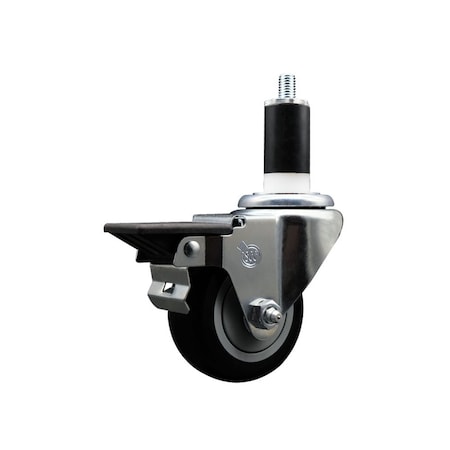 Service Caster 3'' Black Poly Swivel 1-3/8'' Expanding Stem Caster with Brake SCC-EX20S314-PPUB-BLK-PLB-138
